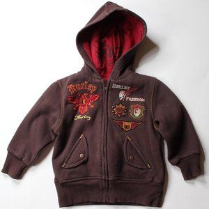 Hurley Boys Thick Jacket Hoodie sz 2T Brown w Hurley Logos Back & Front